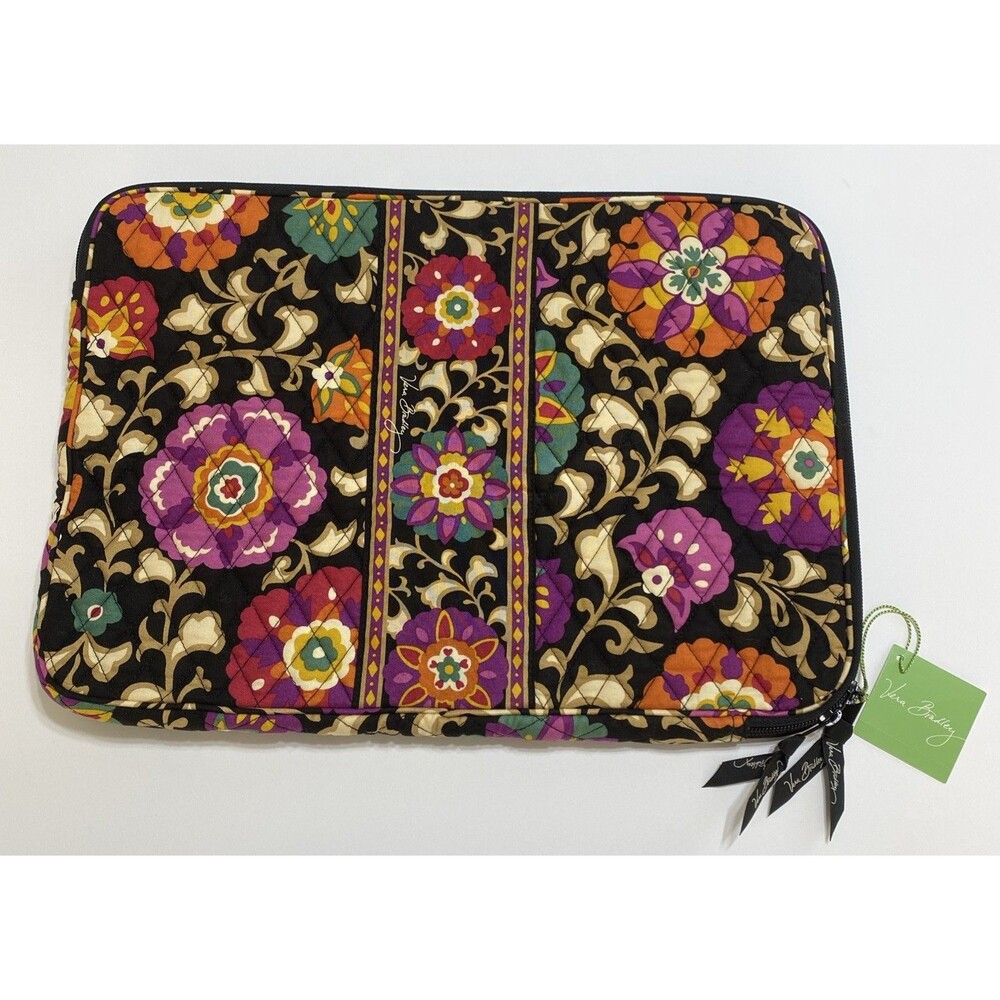 Vera Bradley 17" Laptop Sleeve Suzani Floral Quilted Soft Cotton Zip Top NEW
